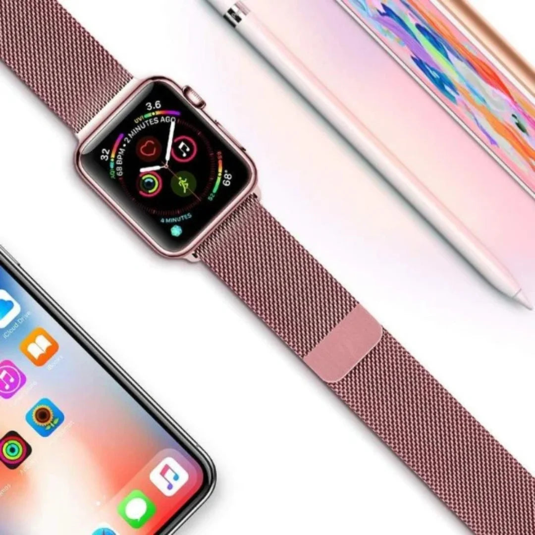 Rose Pink | Apple Watch Milanese Magnetic Loop Strap | Stainless Steel Band | 42mm / 44mm / 45mm