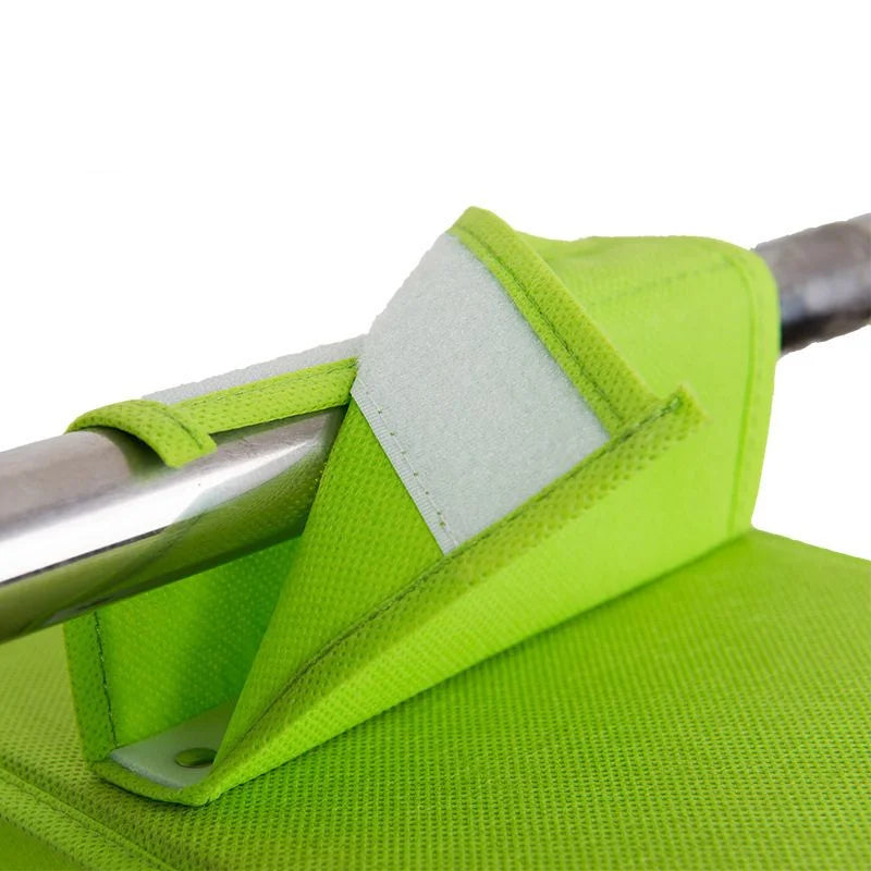 Green mesh bag with a strap on a white background