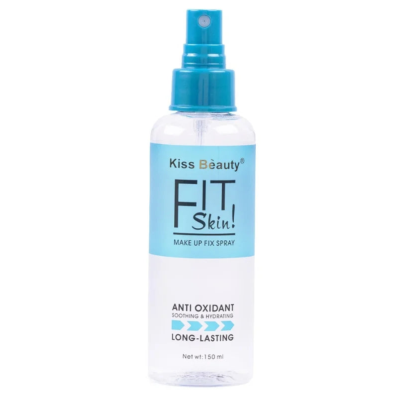 Kiss Beauty Fit Skin makeup fix spray bottle on a white background