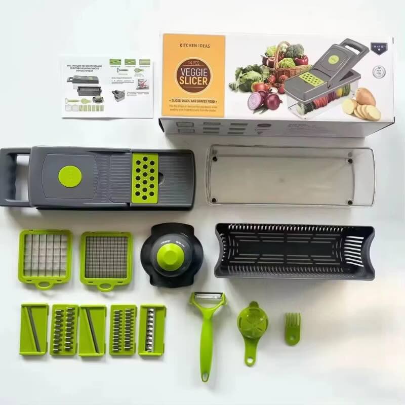 Vegetable slicer set with attachments on a white background