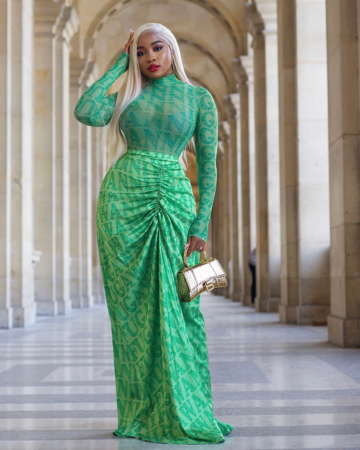 Women's Pleating Slim Fit Long Dress Two-piece Suit