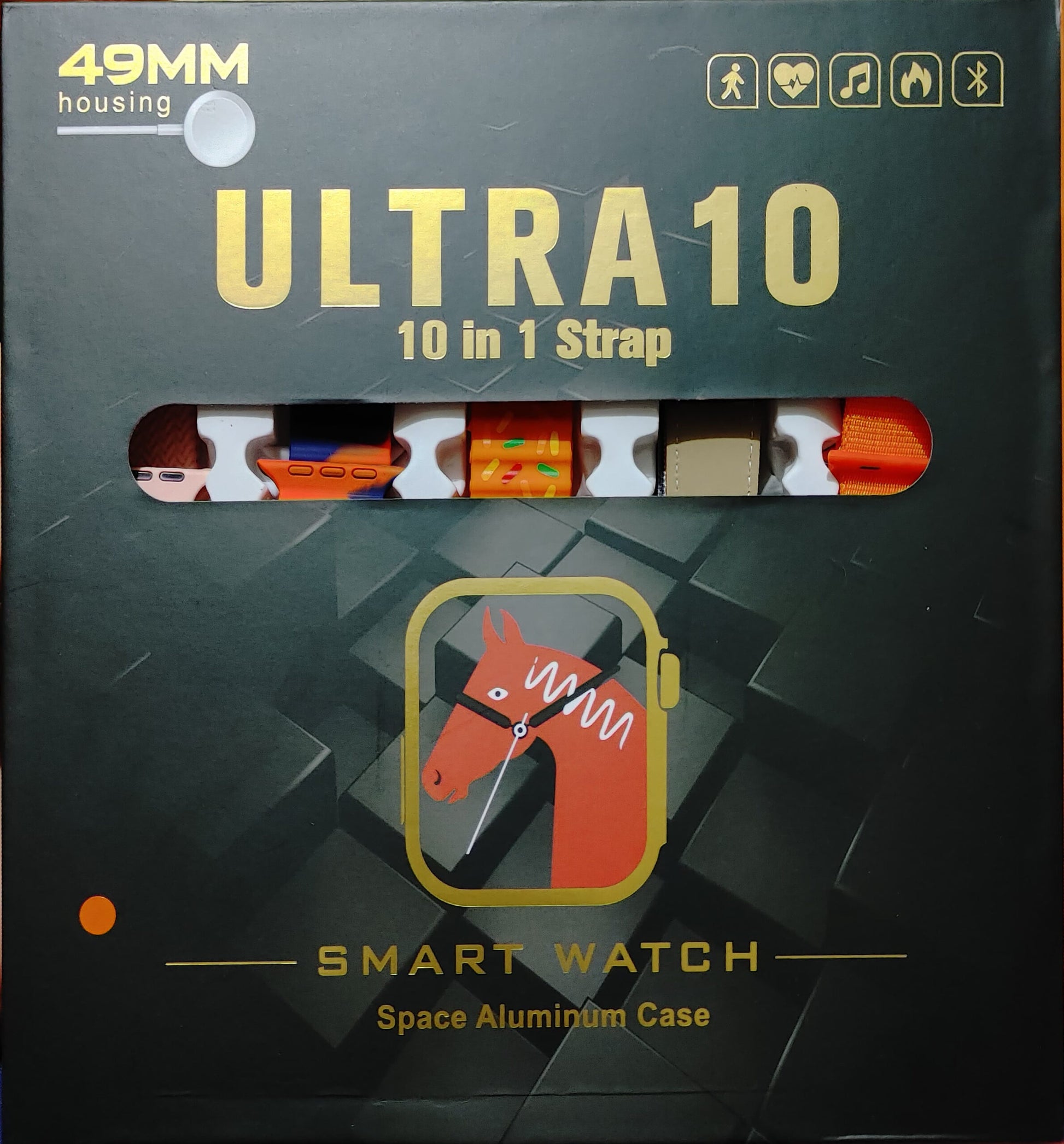 Box for a smartwatch with 'Ultra10' branding and features listed.