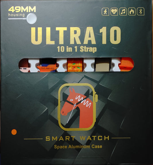 Box for a smartwatch with 'Ultra10' branding and features listed.
