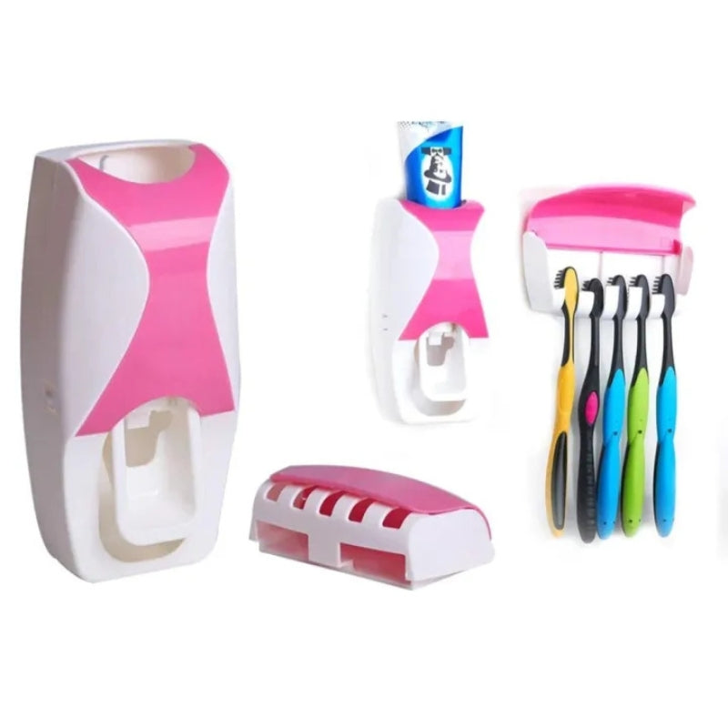 Automatic Toothpaste Dispenser Set with Wall-Mounted Toothbrush Holder | Random Colors