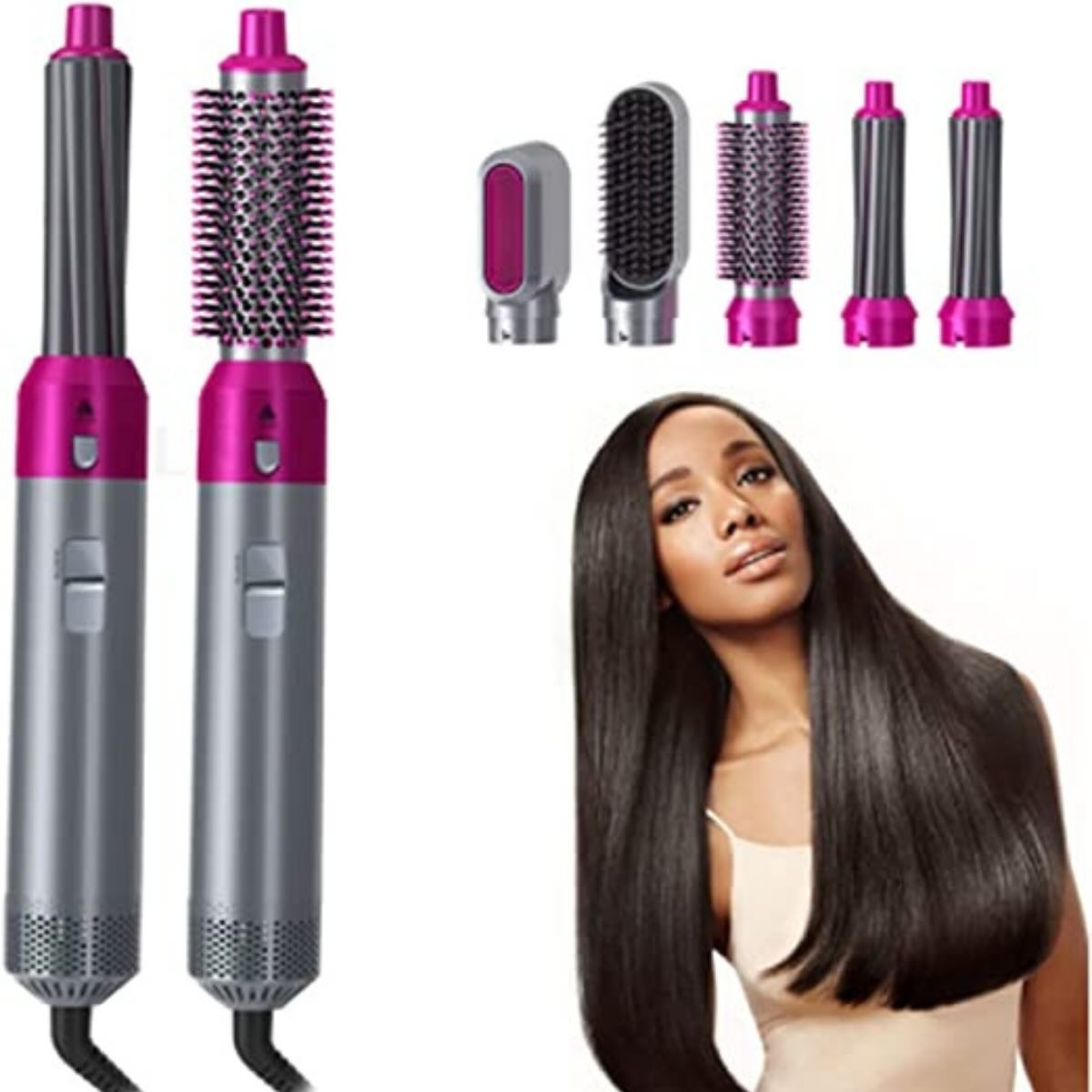 5-in-1 Electric Hair Dryer Brush Kit I Blow Dryer, Straightener, Curler & Volumizer (Random Color)