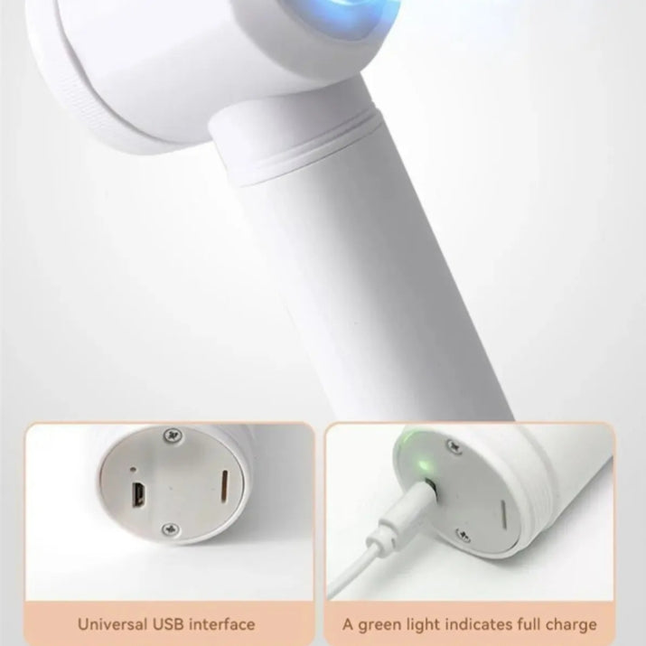 White electronic device with USB interface and green light indicator on a white background