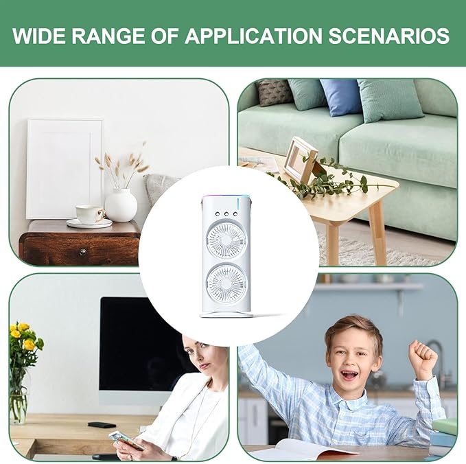 Mini Double Head Mist Fan with LED Light & Humidifier | Portable Air Cooler for Home, Office & Travel
