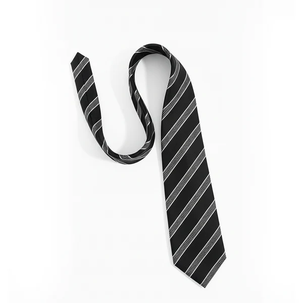 Black and white striped tie on a white background