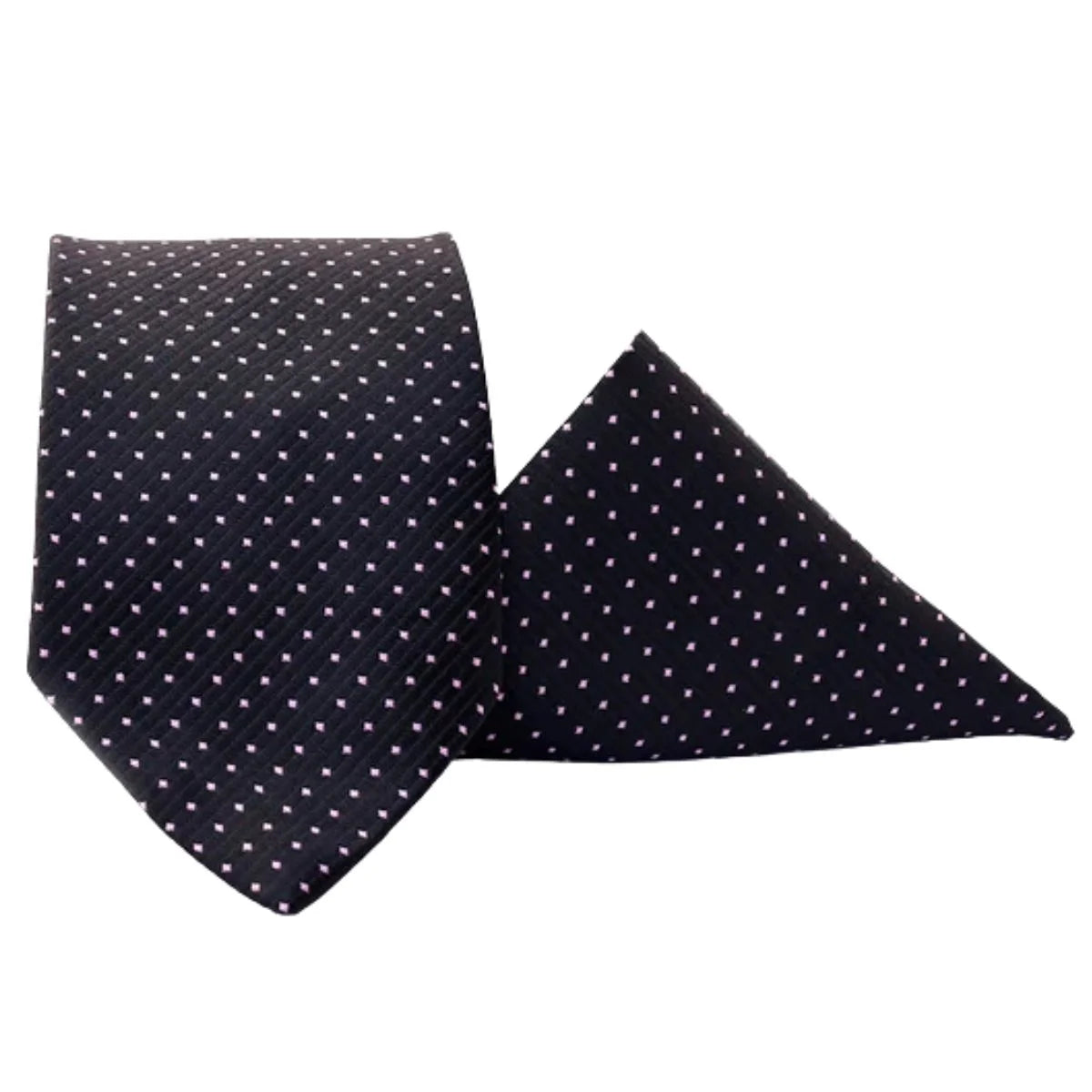 Black tie with white polka dots on a white background