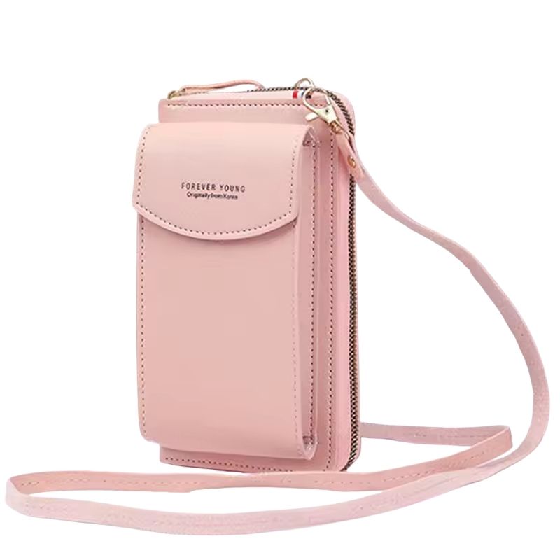 Portable Soft Leather Crossbody Bag for Women | Stylish Mobile Purse & Wallet | Pink