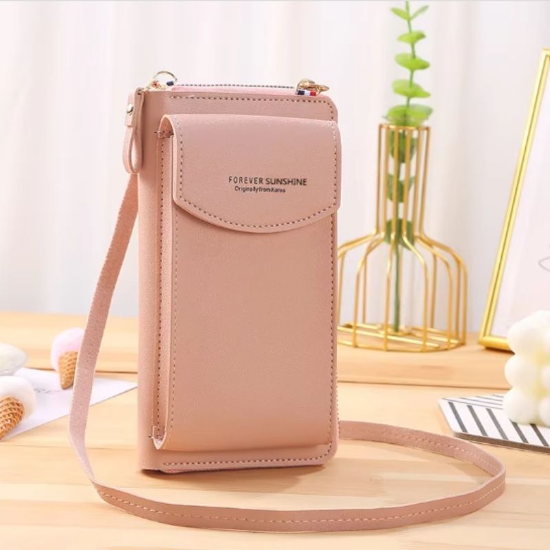 Portable Soft Leather Crossbody Bag for Women | Stylish Mobile Purse & Wallet | Pink
