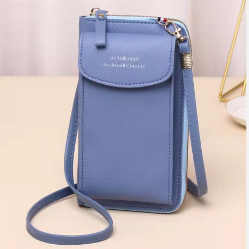 Portable Soft Leather Crossbody Bag for Women | Stylish Mobile Purse & Wallet | Light Blue