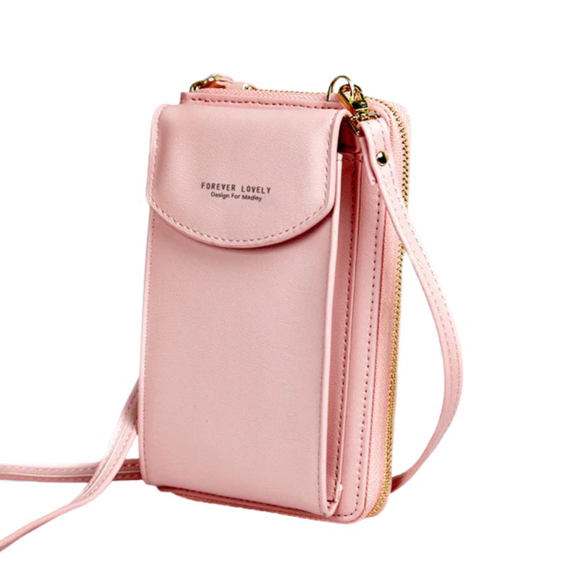 Portable Soft Leather Crossbody Bag for Women | Stylish Mobile Purse & Wallet | Pink