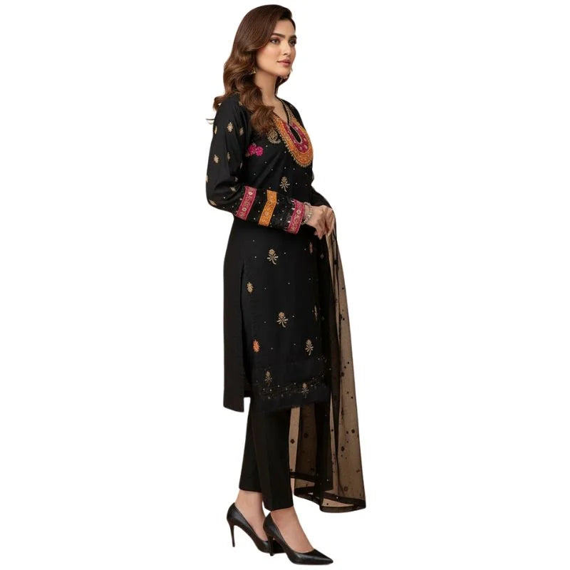 Organza 3-Piece Suit for Women | Unstitched  Handmade Aari Zari & Beads Work