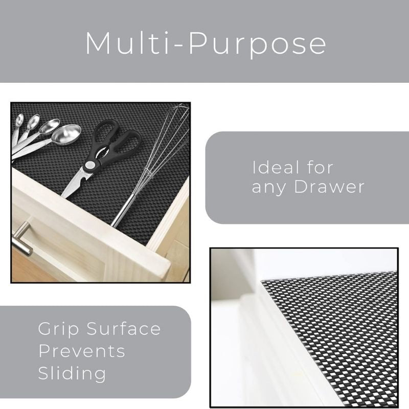 Anti-Slip Fridge & Shelf Mat | Waterproof Washable Liner for Kitchen Drawers Cabinets | Black