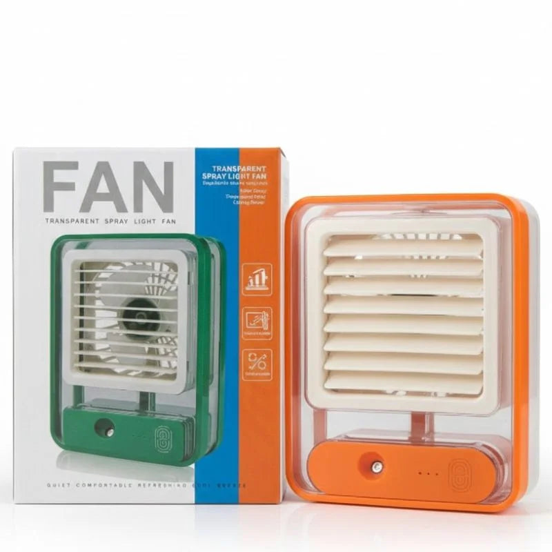 Portable USB Air Cooler Fan – 3-Speed, Mist Spray, Rechargeable | Random Color