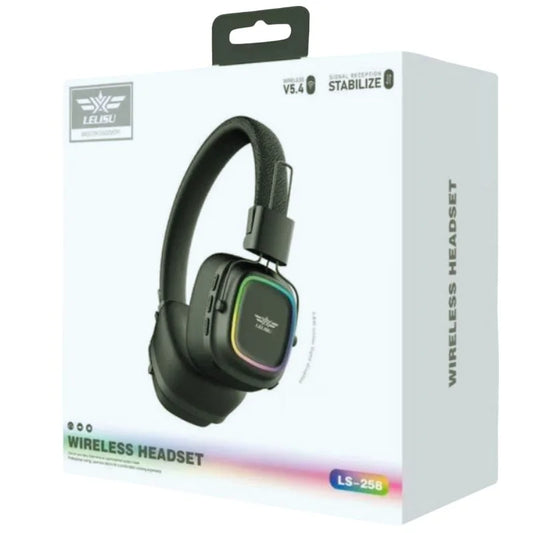 Lelisu LS-258 Wireless Stereo Headphones | Bluetooth 5.4 Over-Ear Headset with Type-C Charging & LED Lights