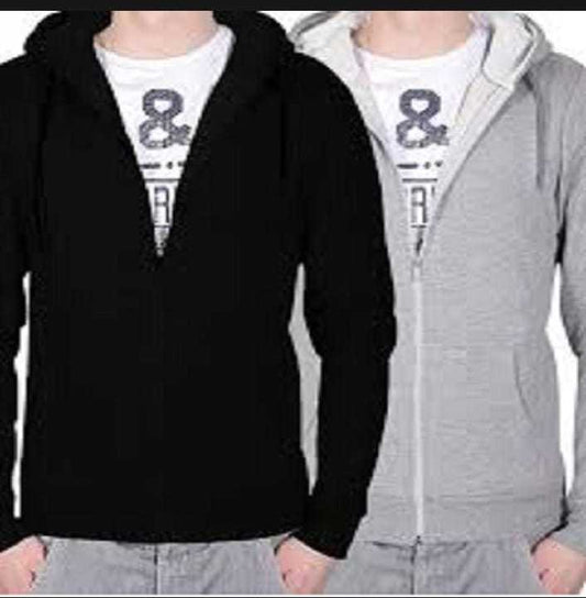 Pack Of 2 Zipper Huddie Plain Fleece Black And Grey Hoodie For Men & Boys - Fashionable and Stylish Hoodie- Premium Brand Quality and Comfortable For Winter Wear