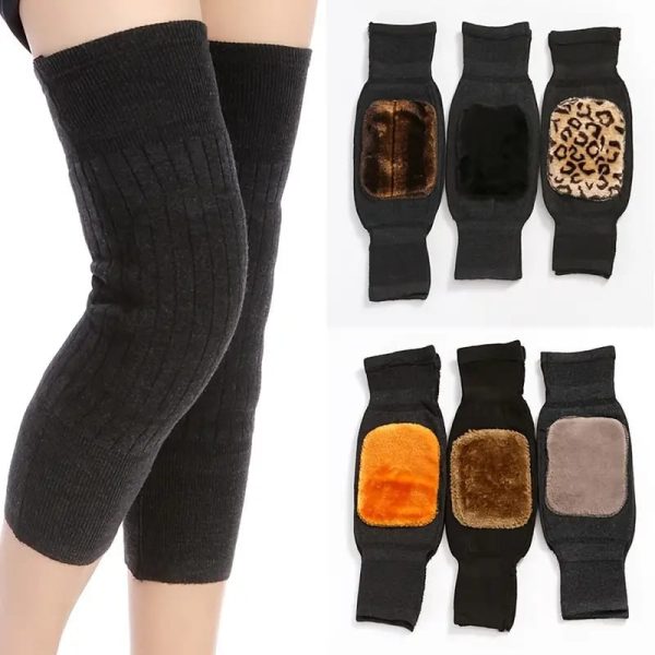 Woolen Knee Warmer Pads for Men & Women | Stylish, Comfortable & Versatile | Random Colors  Black knee-high socks with patterned patches on a white background