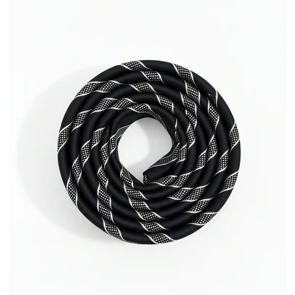 Black and white braided rope on a white background
