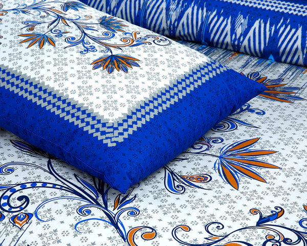 Blue and white floral patterned fabric with a checkered design