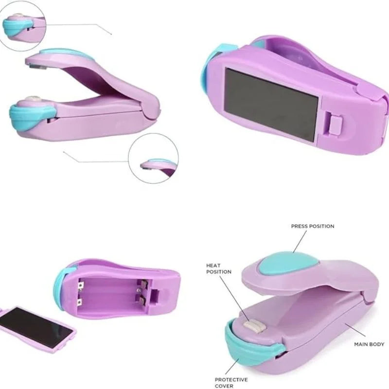 Purple and blue phone case with labeled parts on a white background