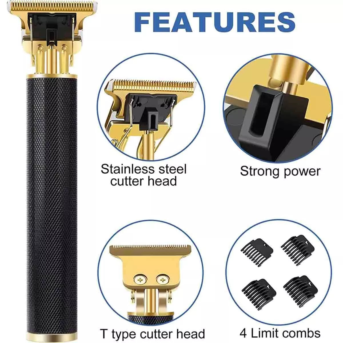 Hair trimmer with features highlighted on a white background