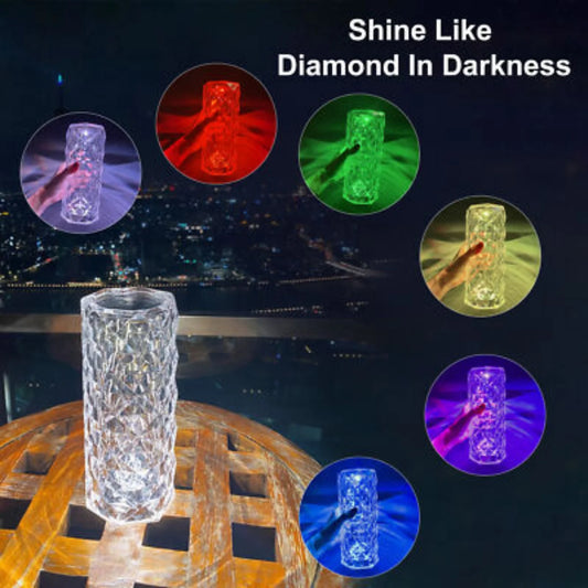 Clear LED candle on a table with color-changing lights displayed in circular insets.
usb rechargeable bedside lamp with remote control